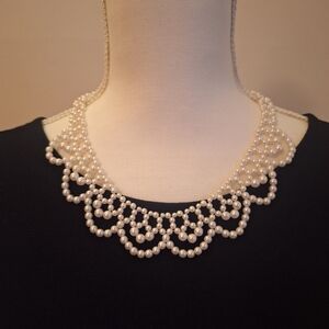 Vintage Pearl Choker Faux Beaded Collar Bib Necklace 1950s EUC Bride Pearls